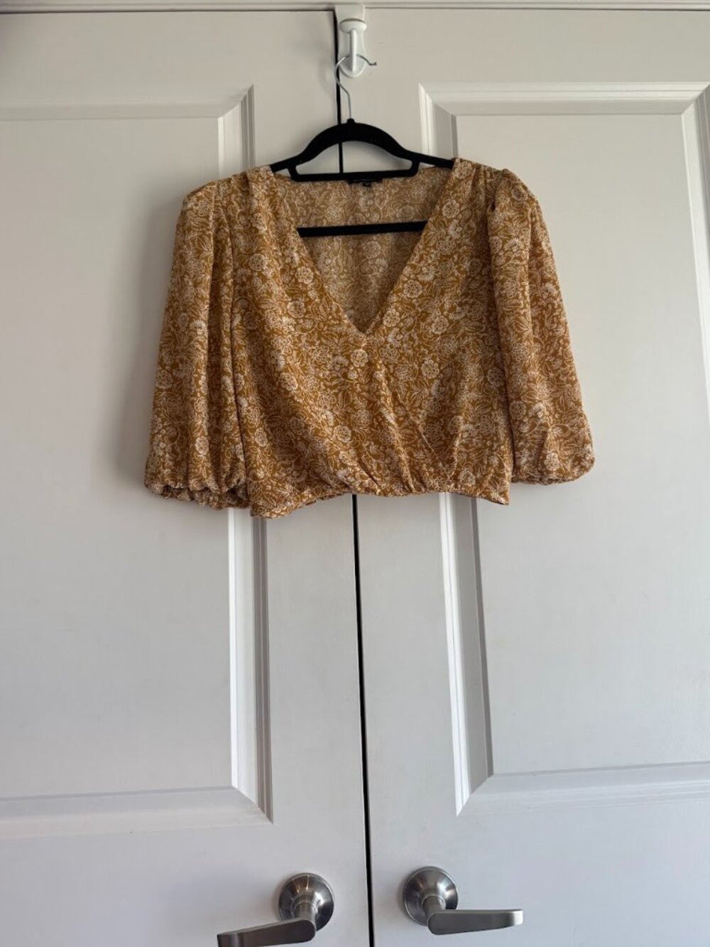 Dynamite Yellow Floral Wrap Cropped Blouse